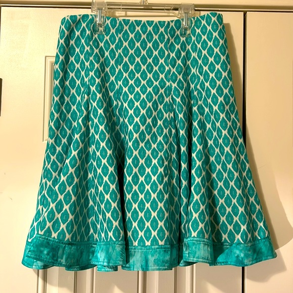 Nanette Lepore Tapestry Teal Marble Cotton & Silk Flare Skirt EUC Size 8 - Picture 1 of 5